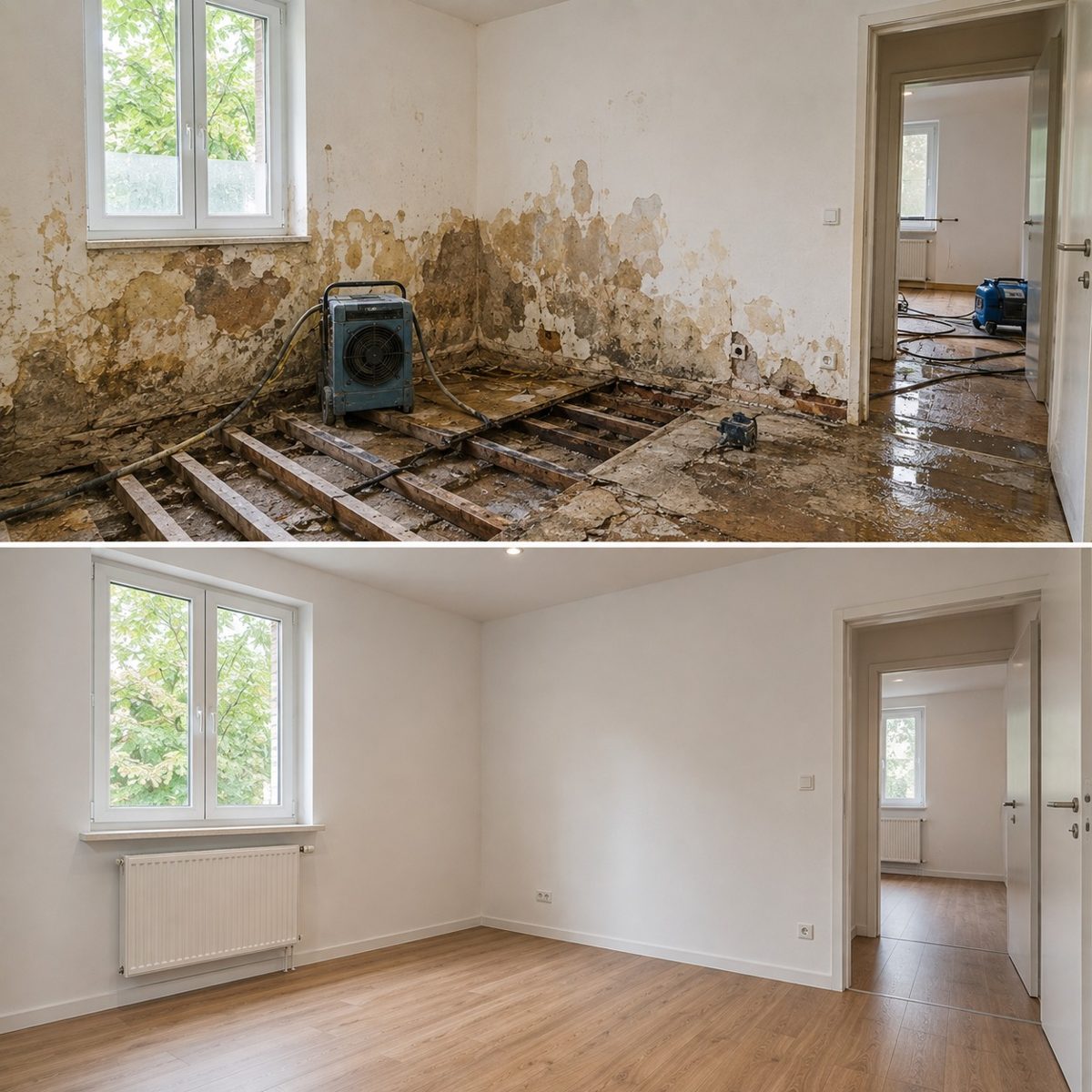 Vorher & Nachher &ndash; Wasserschaden | Sanierung H&A Bau GmbH