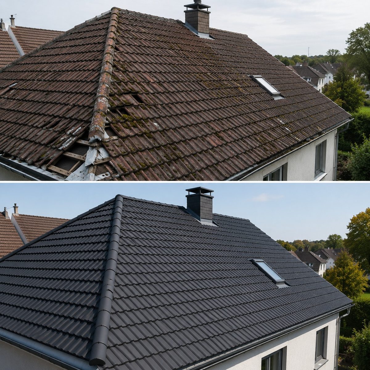 Vorher & Nachher &ndash; Dachsanierung | Sanierung H&A Bau GmbH